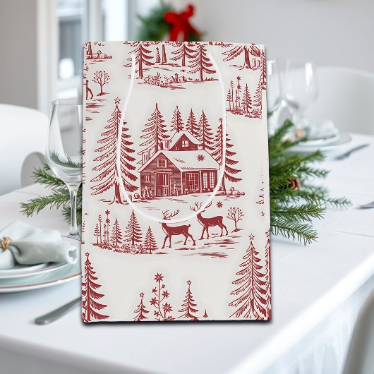 Illustratie Rendieren en Huizen Winter Medium Cadeauzakje