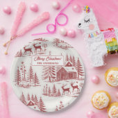  Illustratie Rendieren en Huizen Winter Papieren Bordje (Feest)