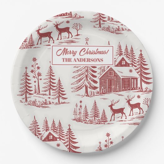  Illustratie Rendieren en Huizen Winter Papieren Bordje (Voorkant)
