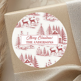  Illustratie Rendieren en Huizen Winter Ronde Sticker