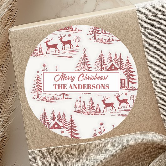  Illustratie Rendieren en Huizen Winter Ronde Sticker