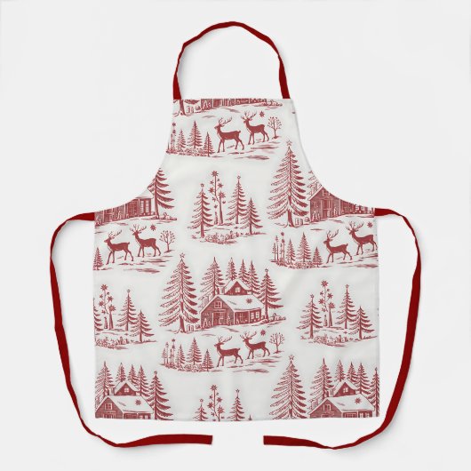  Illustratie Rendieren en Huizen Winter Schort (Voorkant)