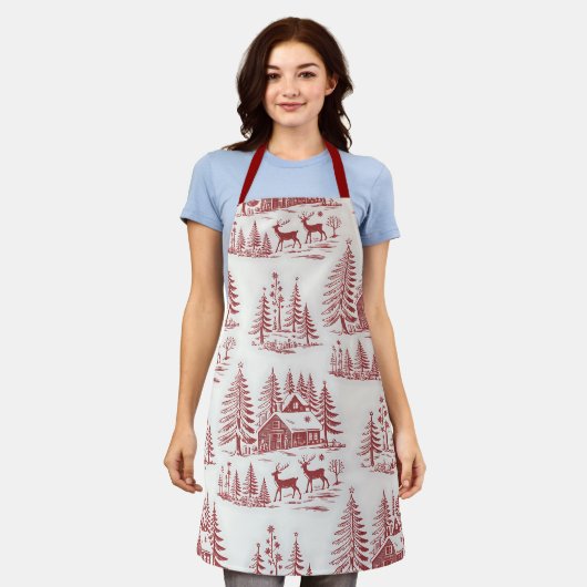  Illustratie Rendieren en Huizen Winter Schort (Gedragen)
