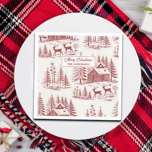  Illustratie Rendieren en Huizen Winter Servet