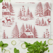  Illustratie Rendieren en Huizen Winter Theedoek (Gevouwen)