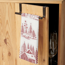  Illustratie Rendieren en Huizen Winter Theedoek