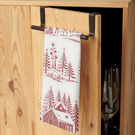  Illustratie Rendieren en Huizen Winter Theedoek (Derde Gevouwen)