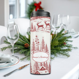  Illustratie Rendieren en Huizen Winter Thermosbeker