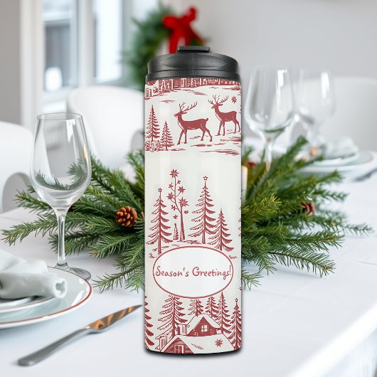  Illustratie Rendieren en Huizen Winter Thermosbeker