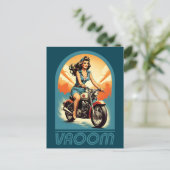  Illustratie - Retro 60s Biker Meisje Briefkaart (Staand voorkant)