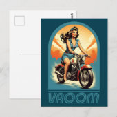  Illustratie - Retro 60s Biker Meisje Briefkaart (Voorkant / Achterkant)