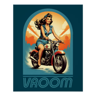  Illustratie - Retro 60s Biker Meisje Perfect Poster