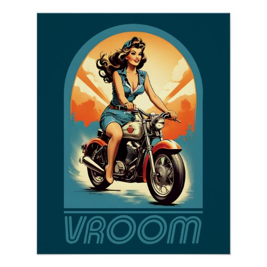  Illustratie - Retro 60s Biker Meisje Perfect Poster (Voorkant)