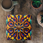 Illustratie Retro Blue Floral Art Deco Tegeltje<br><div class="desc">Dit prachtige en ingewikkelde ontwerp is voorzien van een bloemmotief met levendige kleuren en ingewikkelde details. Terwijl de bloem zelf het middelpunt van het ontwerp is, is het een kunstdecostijl die gewaagde gekromde geometrische vormen met levendige kleuren en ingewikkelde details kenmerkt. Het hoge niveau van detail en symmetrie maakt het...</div>