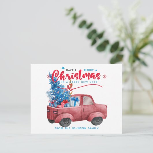 Illustratie Rode kersttruck-feestdag Feestdagenkaart (Staand voorkant)