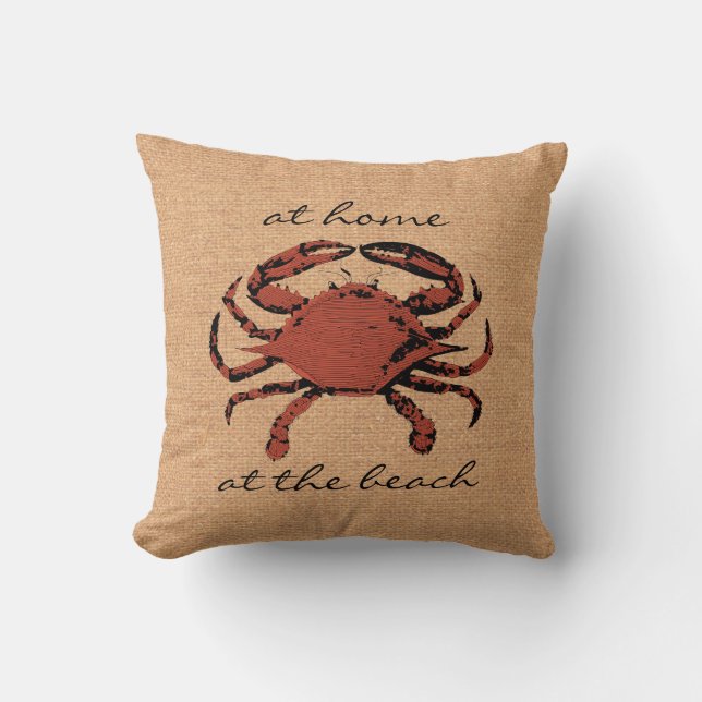Illustratie rode krab Nautical Burlap Beach - Home Kussen (Voorkant)