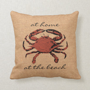 Illustratie rode krab Nautical Burlap Beach - Home Kussen