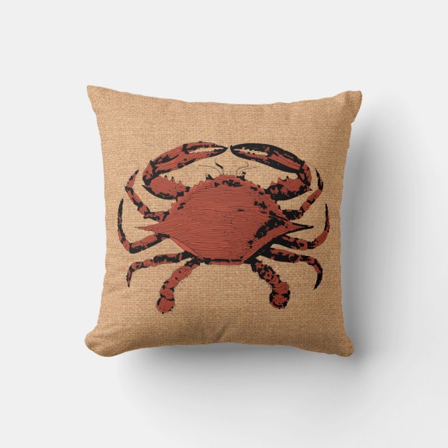 Illustratie  rode krab - Nautical Burlap Kussen (Voorkant)