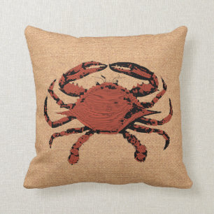 Illustratie rode krab - Nautical Burlap Kussen