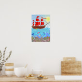 Illustratie: Rode Piratenschip Poster (Keuken)