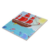Illustratie: Rode piratenschip Tegeltje (Zijkant)