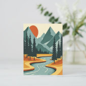 Illustratie rood blauw van het berglandschap van R Briefkaart (Staand voorkant)