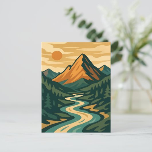 Illustratie rood blauw van het berglandschap van R Briefkaart (Staand voorkant)