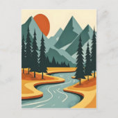 Illustratie rood blauw van het berglandschap van R Briefkaart (Voorkant)