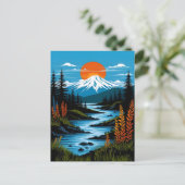 Illustratie rood blauw van het berglandschap van R Briefkaart (Staand voorkant)