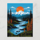 Illustratie rood blauw van het berglandschap van R Briefkaart (Voorkant)