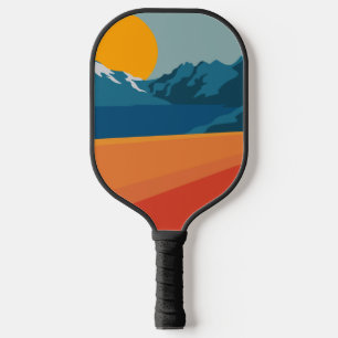 Illustratie rood blauw van het berglandschap van R Pickleball Paddle