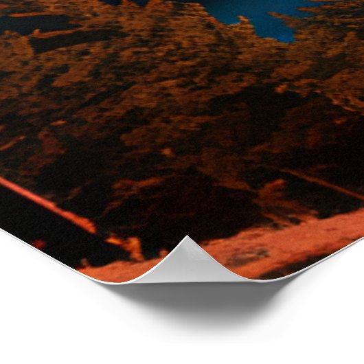 Illustratie rood blauw van het berglandschap van R Poster (Hoek)