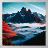 Illustratie rood blauw van het berglandschap van R Poster (Voorkant)