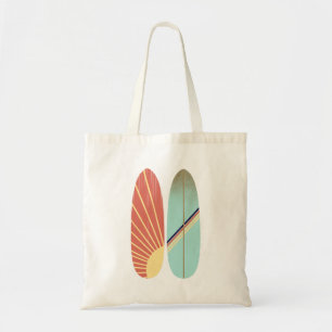 Illustratie  rood en blauw surfbord weergeven tote bag