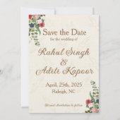 Illustratie rood en goud Indiaas paar Save The Date (Achterkant)