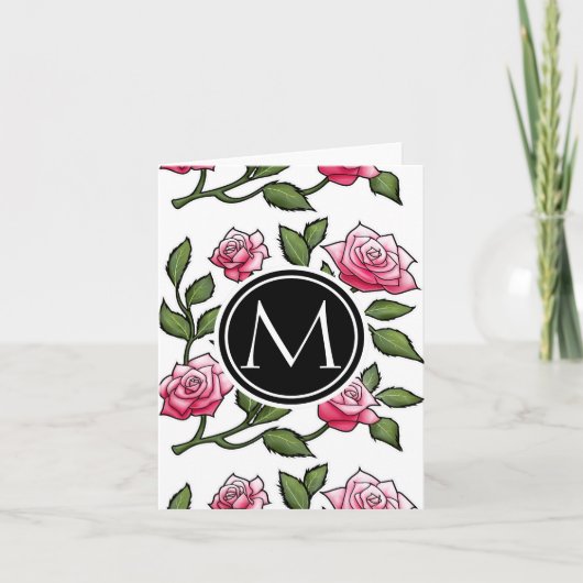 Illustratie roos Floral en monogram Notitiekaartje (Voorkant)