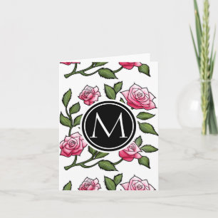 Illustratie roos Floral en monogram Notitiekaartje