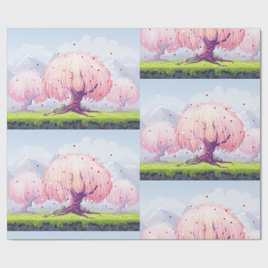 Illustratie roze bomen cadeaupapier (Vlak)