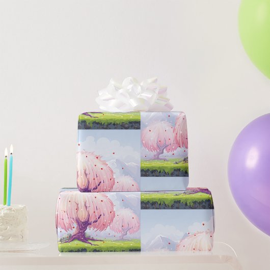 Illustratie roze bomen cadeaupapier