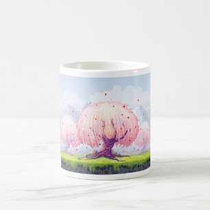 Illustratie roze bomen koffiemok
