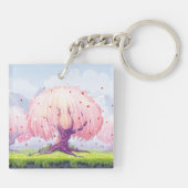 Illustratie roze bomen sleutelhanger (Achterkant)