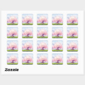 Illustratie roze bomen vierkante sticker (Vel)