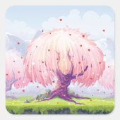 Illustratie roze bomen vierkante sticker (Voorkant)