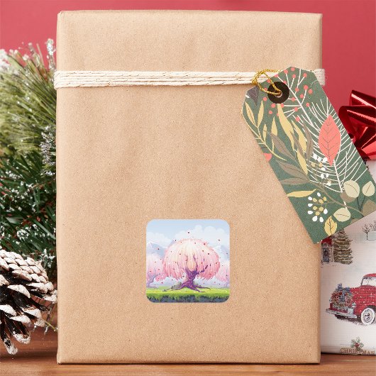 Illustratie roze bomen vierkante sticker