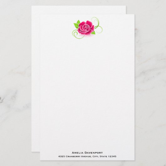 Illustratie roze Rose Briefpapier (Voorkant / Achterkant)