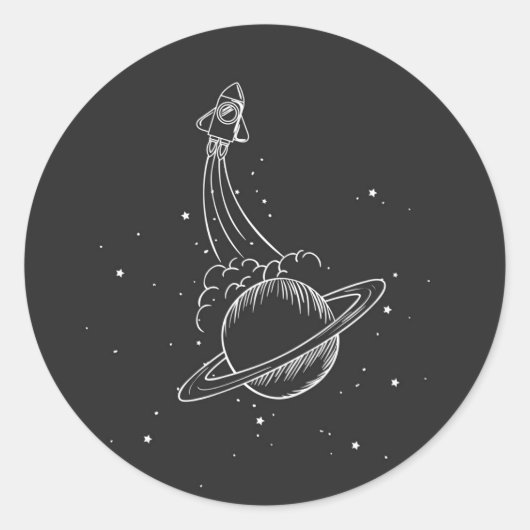 Illustratie ruimteschip Saturn Ronde Sticker (Voorkant)