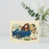  illustratie Santa, Antiek auto, kinderen Feestdagenkaart (Staand voorkant)
