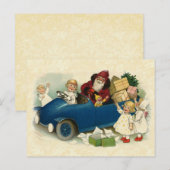  illustratie Santa, Antiek auto, kinderen Feestdagenkaart (Voorkant / Achterkant)