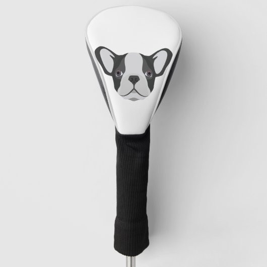 Illustratie schattige Franse Bulldog Golfheadcover (Voorkant)