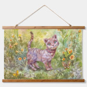 Illustratie Schattige Kitten Tuin Vlinderbloemen Hangend Wandkleed (Voorkant)